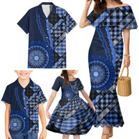 New Zealand Aotearoa Family Matching Mermaid Dress and Hawaiian Shirt Maori Harakeke Weaving Pattern Blue LT05 - Polynesian Pride