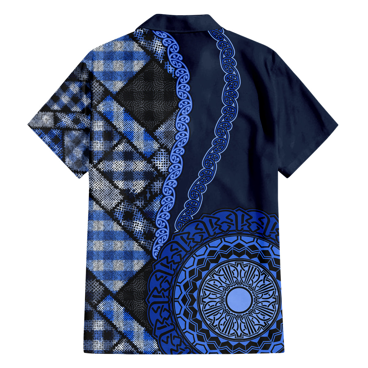 New Zealand Aotearoa Family Matching Tank Maxi Dress and Hawaiian Shirt Maori Harakeke Weaving Pattern Blue LT05 - Polynesian Pride
