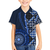 New Zealand Aotearoa Family Matching Tank Maxi Dress and Hawaiian Shirt Maori Harakeke Weaving Pattern Blue LT05 Son's Shirt Blue - Polynesian Pride
