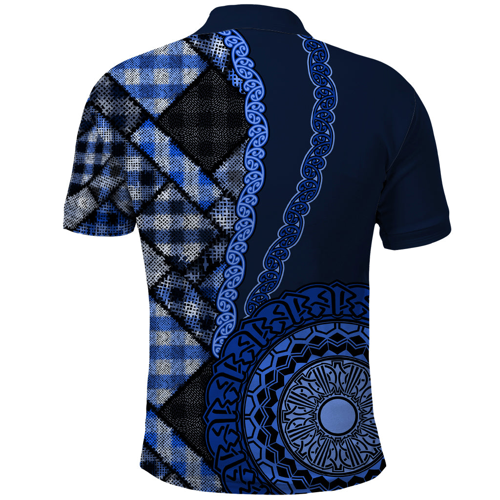 New Zealand Aotearoa Polo Shirt Maori Harakeke Weaving Pattern Blue LT05 - Polynesian Pride