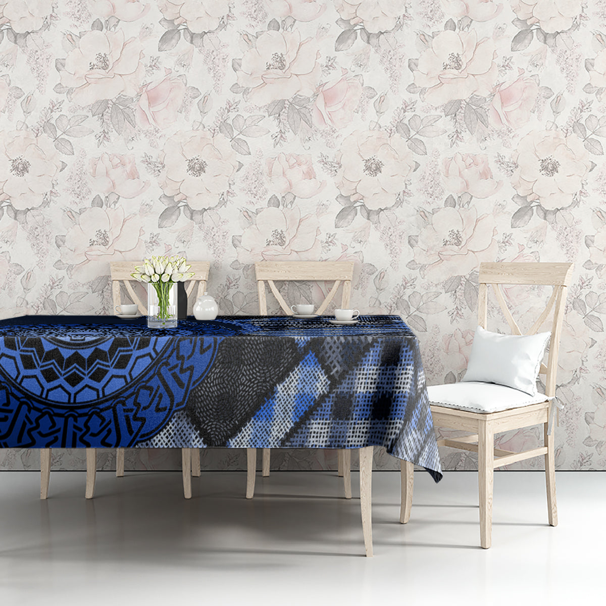 New Zealand Aotearoa Tablecloth Maori Harakeke Weaving Pattern Blue LT05 - Polynesian Pride