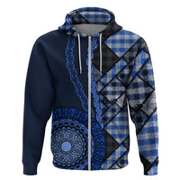 New Zealand Aotearoa Zip Hoodie Maori Harakeke Weaving Pattern Blue LT05 Zip Hoodie Blue - Polynesian Pride