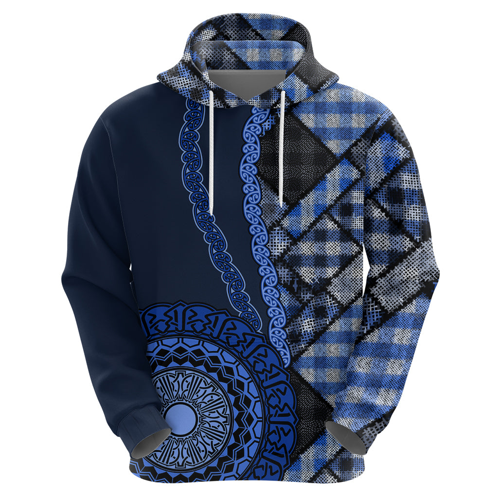 New Zealand Aotearoa Zip Hoodie Maori Harakeke Weaving Pattern Blue LT05 - Polynesian Pride