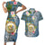 Personalised Hawaii State Couples Matching Short Sleeve Bodycon Dress and Hawaiian Shirt Tropical Flowers With Tartan Pattern LT05 Blue - Polynesian Pride