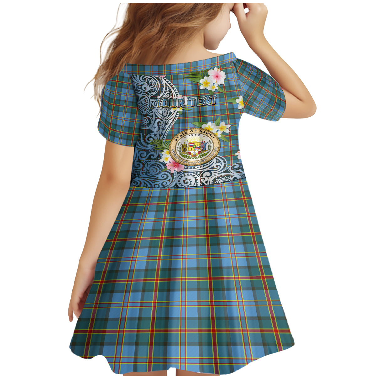 Personalised Hawaii State Family Matching Mermaid Dress and Hawaiian Shirt Tropical Flowers With Tartan Pattern LT05 - Polynesian Pride