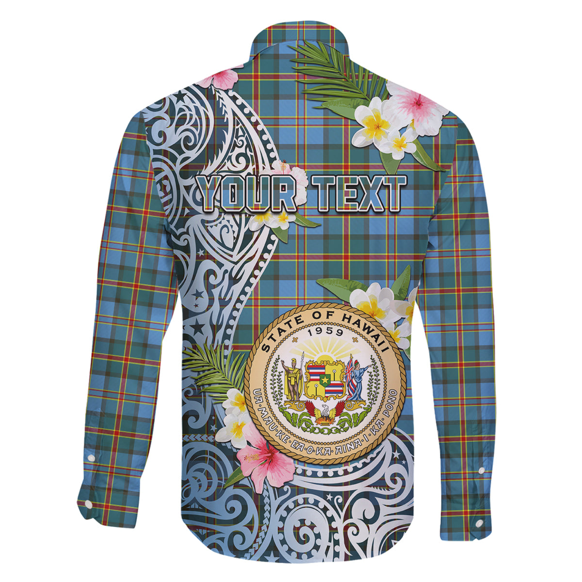 Personalised Hawaii State Family Matching Tank Maxi Dress and Hawaiian Shirt Tropical Flowers With Tartan Pattern LT05 - Polynesian Pride