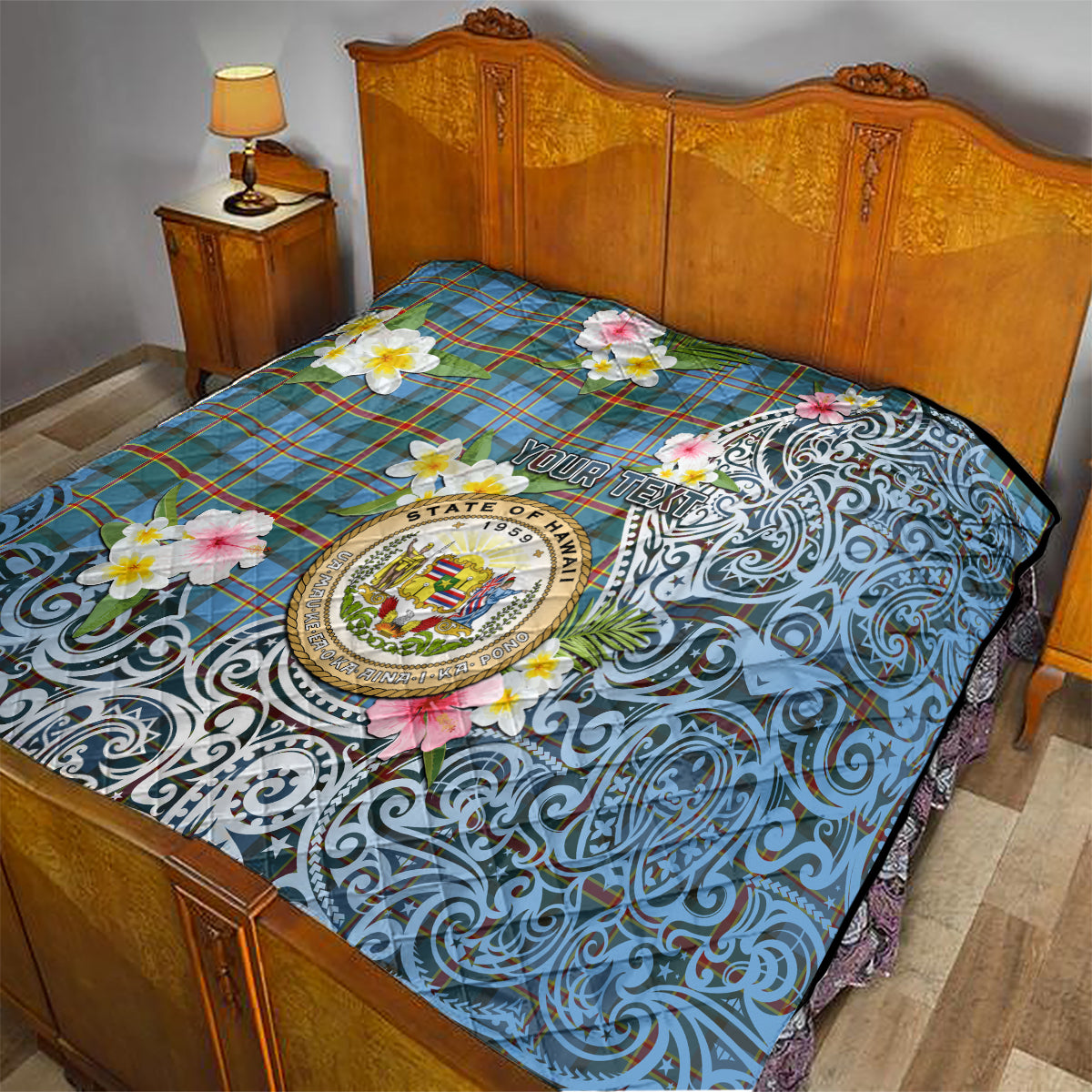Hawaii State Quilt Tropical Flowers With Tartan Pattern LT05 - Polynesian Pride
