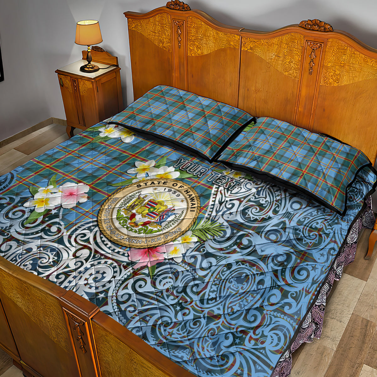 Hawaii State Quilt Bed Set Tropical Flowers With Tartan Pattern LT05 - Polynesian Pride
