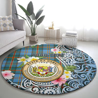 Hawaii State Round Carpet Tropical Flowers With Tartan Pattern LT05 - Polynesian Pride