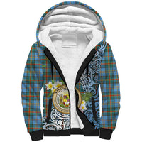 Personalised Hawaii State Sherpa Hoodie Tropical Flowers With Tartan Pattern LT05 Unisex Blue - Polynesian Pride
