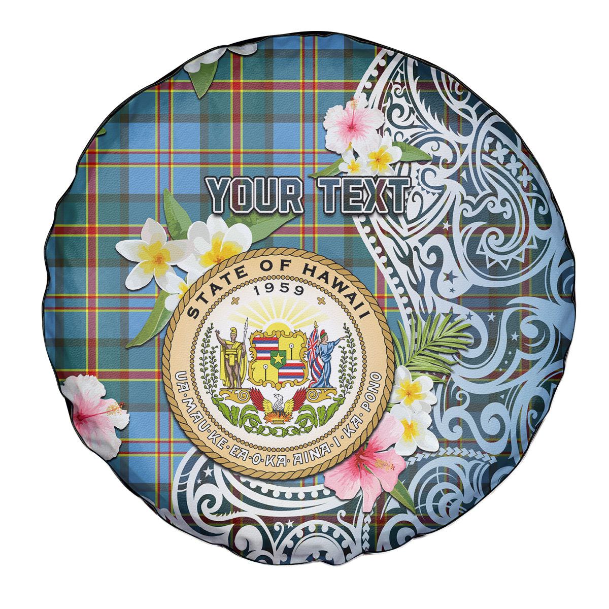 Hawaii State Spare Tire Cover Tropical Flowers With Tartan Pattern LT05 - Polynesian Pride