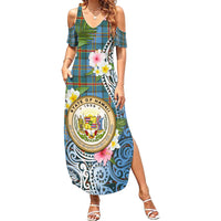 Personalised Hawaii State Summer Maxi Dress Tropical Flowers With Tartan Pattern LT05 Women Blue - Polynesian Pride
