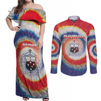Samoa Couples Matching Off Shoulder Maxi Dress and Long Sleeve Button Shirt Tie Dye Unique Style