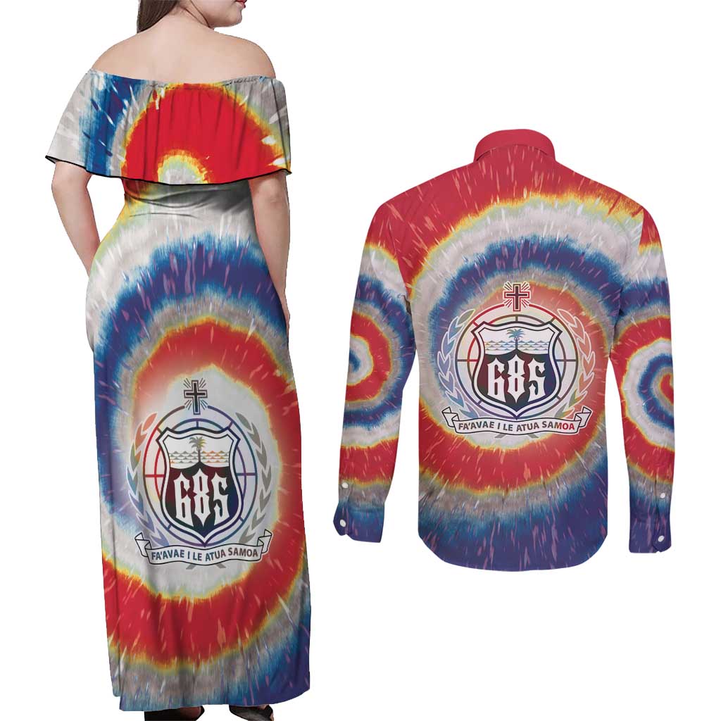Samoa Couples Matching Off Shoulder Maxi Dress and Long Sleeve Button Shirt Tie Dye Unique Style