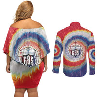 Samoa Couples Matching Off Shoulder Short Dress and Long Sleeve Button Shirt Tie Dye Unique Style