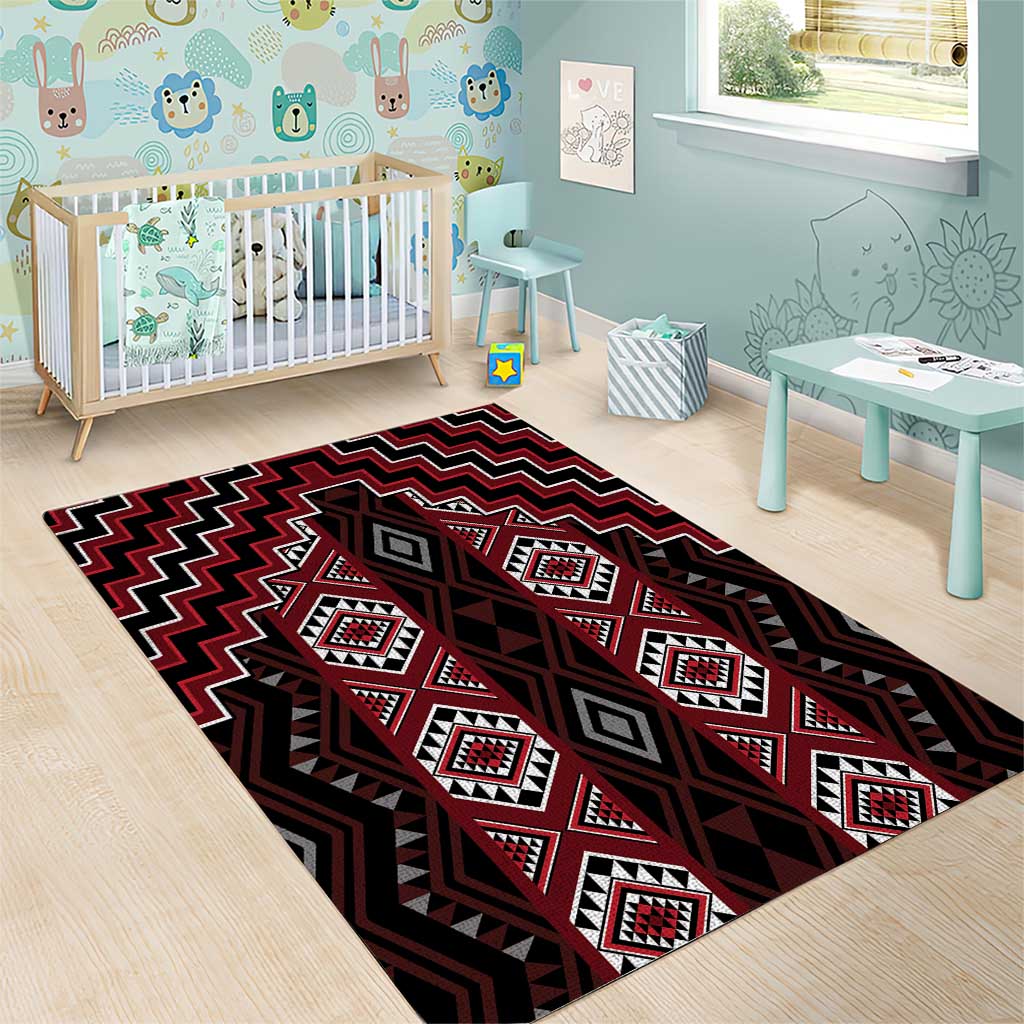 New Zealand Aotearoa Area Rug Red Poutama With Taniko Pattern LT05