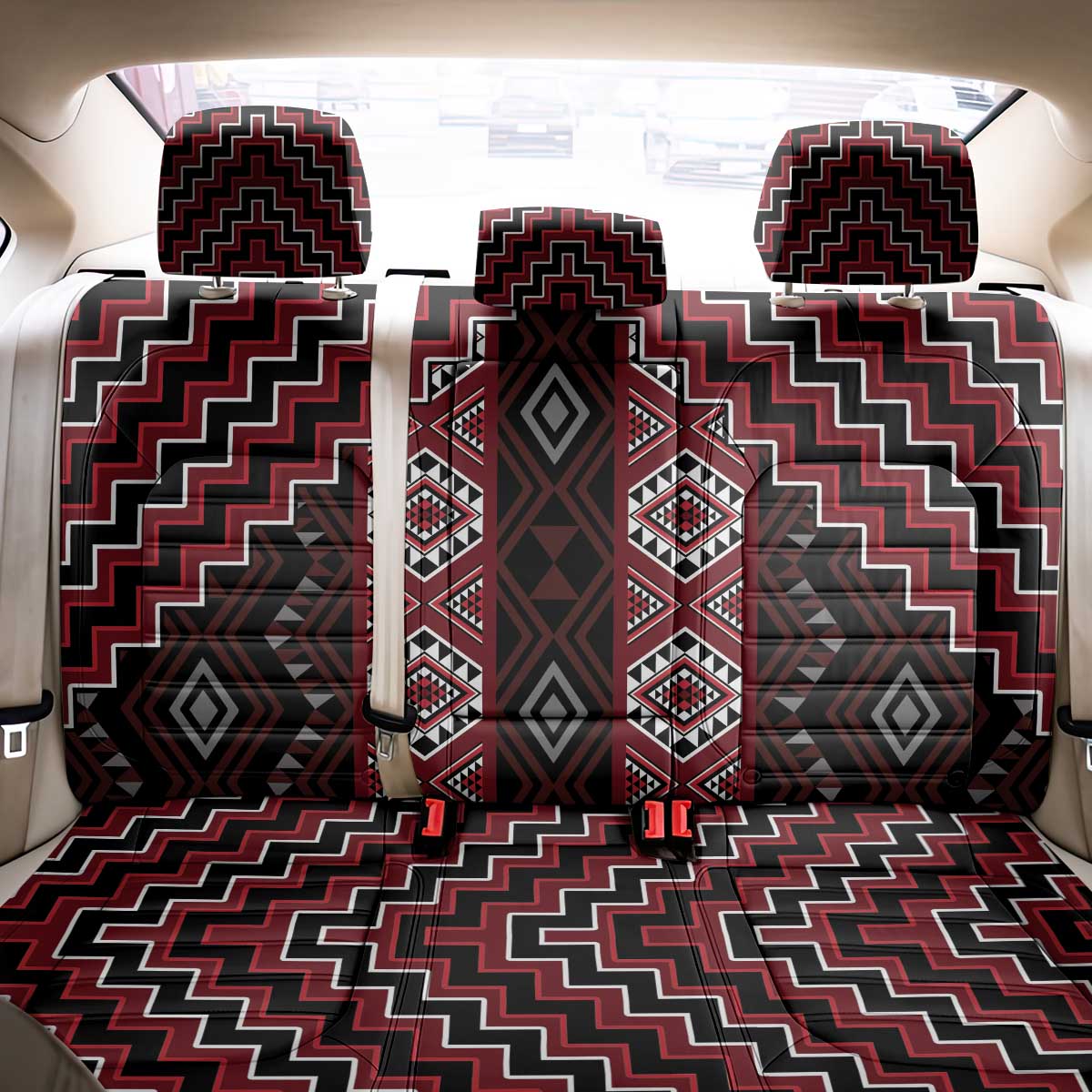 New Zealand Aotearoa Back Car Seat Cover Red Poutama With Taniko Pattern LT05