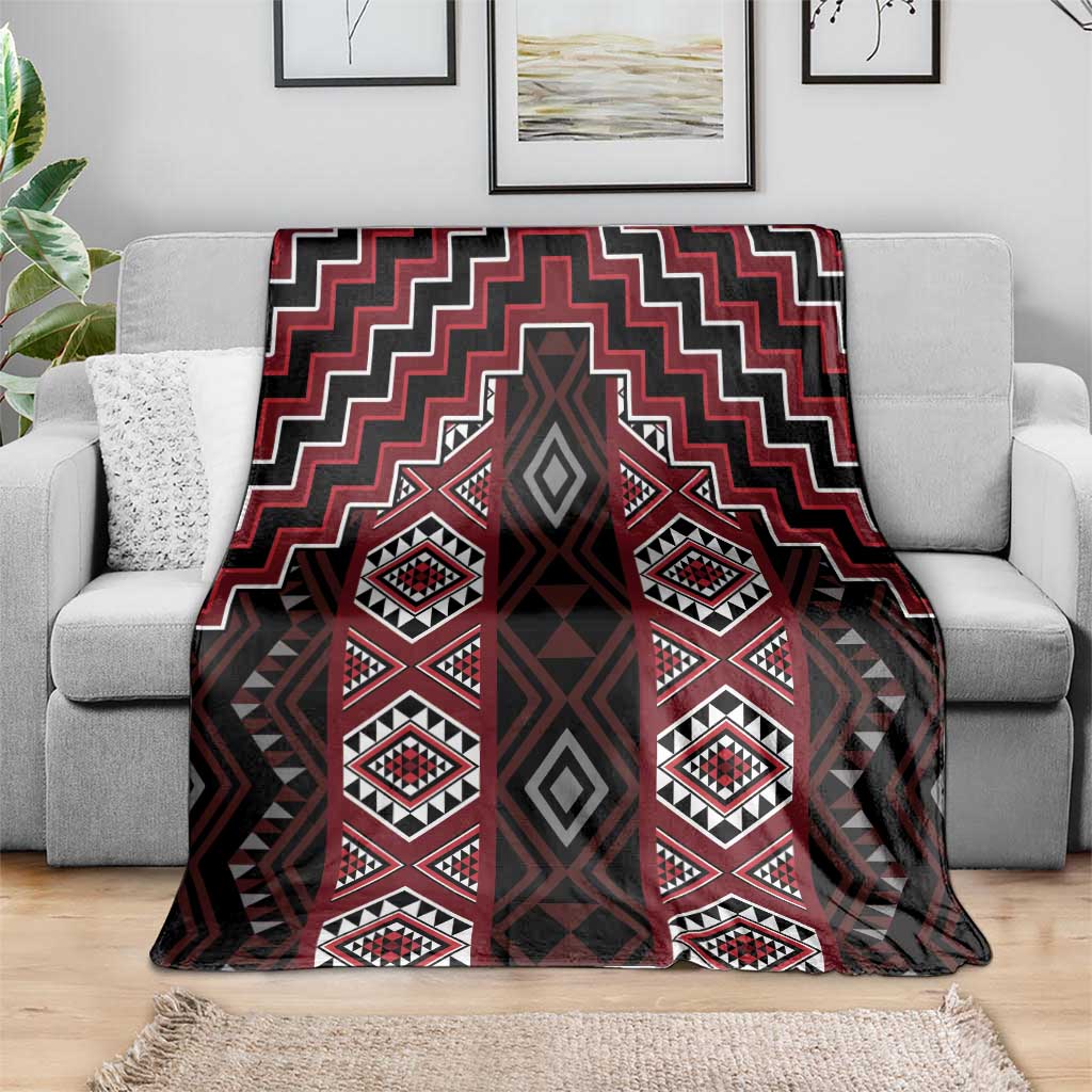 New Zealand Aotearoa Blanket Red Poutama With Taniko Pattern LT05