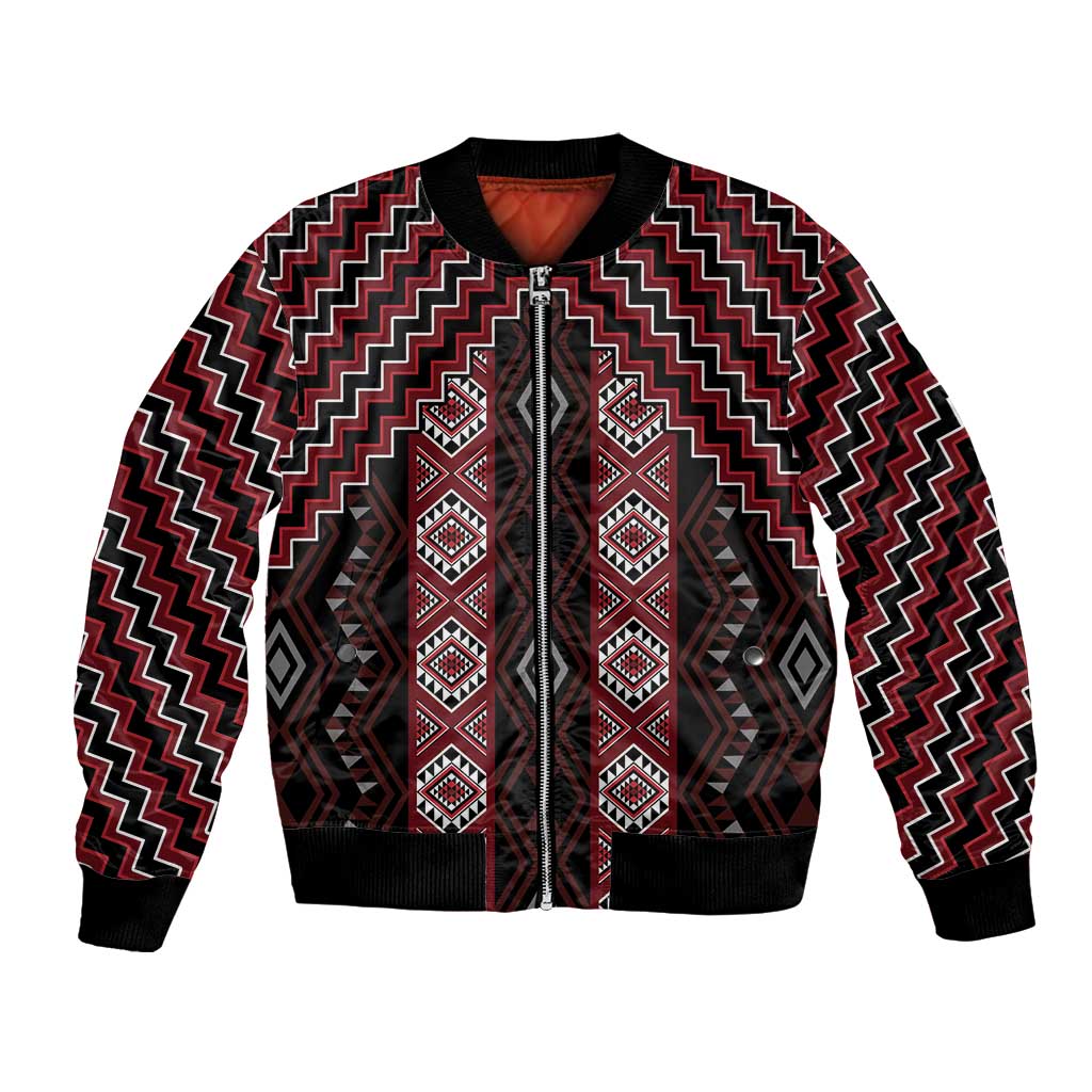 New Zealand Aotearoa Bomber Jacket Red Poutama With Taniko Pattern LT05