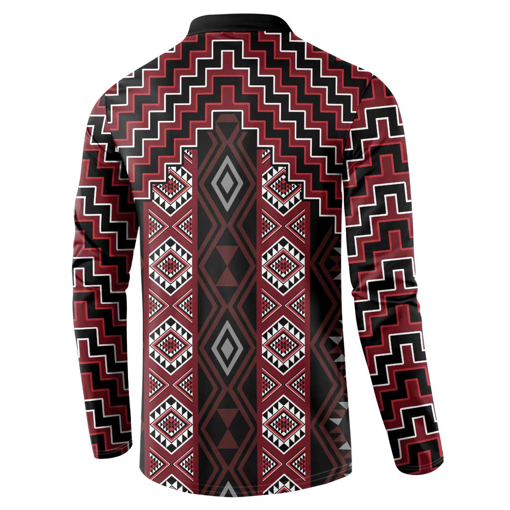 New Zealand Aotearoa Button Sweatshirt Red Poutama With Taniko Pattern LT05