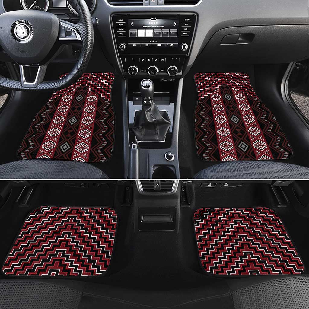 New Zealand Aotearoa Car Mats Red Poutama With Taniko Pattern LT05