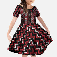 New Zealand Aotearoa Family Matching Long Sleeve Bodycon Dress and Hawaiian Shirt Red Poutama With Taniko Pattern LT05 Daughter's Dress Red - Polynesian Pride