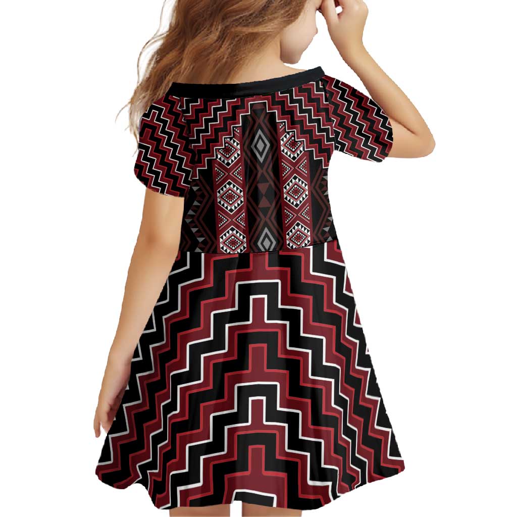 New Zealand Aotearoa Family Matching Long Sleeve Bodycon Dress and Hawaiian Shirt Red Poutama With Taniko Pattern LT05 - Polynesian Pride
