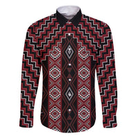 New Zealand Aotearoa Family Matching Long Sleeve Bodycon Dress and Hawaiian Shirt Red Poutama With Taniko Pattern LT05 Dad's Shirt - Long Sleeve Red - Polynesian Pride