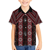 New Zealand Aotearoa Family Matching Long Sleeve Bodycon Dress and Hawaiian Shirt Red Poutama With Taniko Pattern LT05 Son's Shirt Red - Polynesian Pride