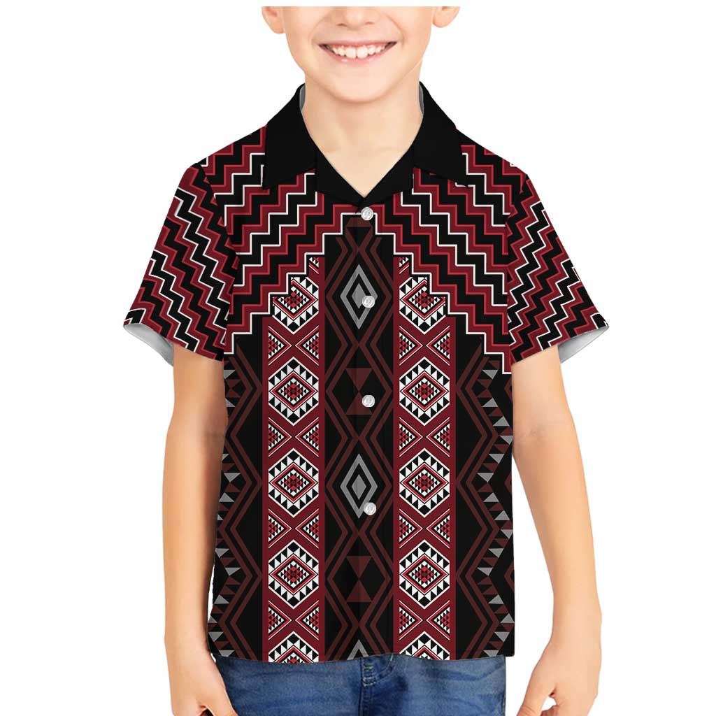 New Zealand Aotearoa Family Matching Mermaid Dress and Hawaiian Shirt Red Poutama With Taniko Pattern LT05 Son's Shirt Red - Polynesian Pride