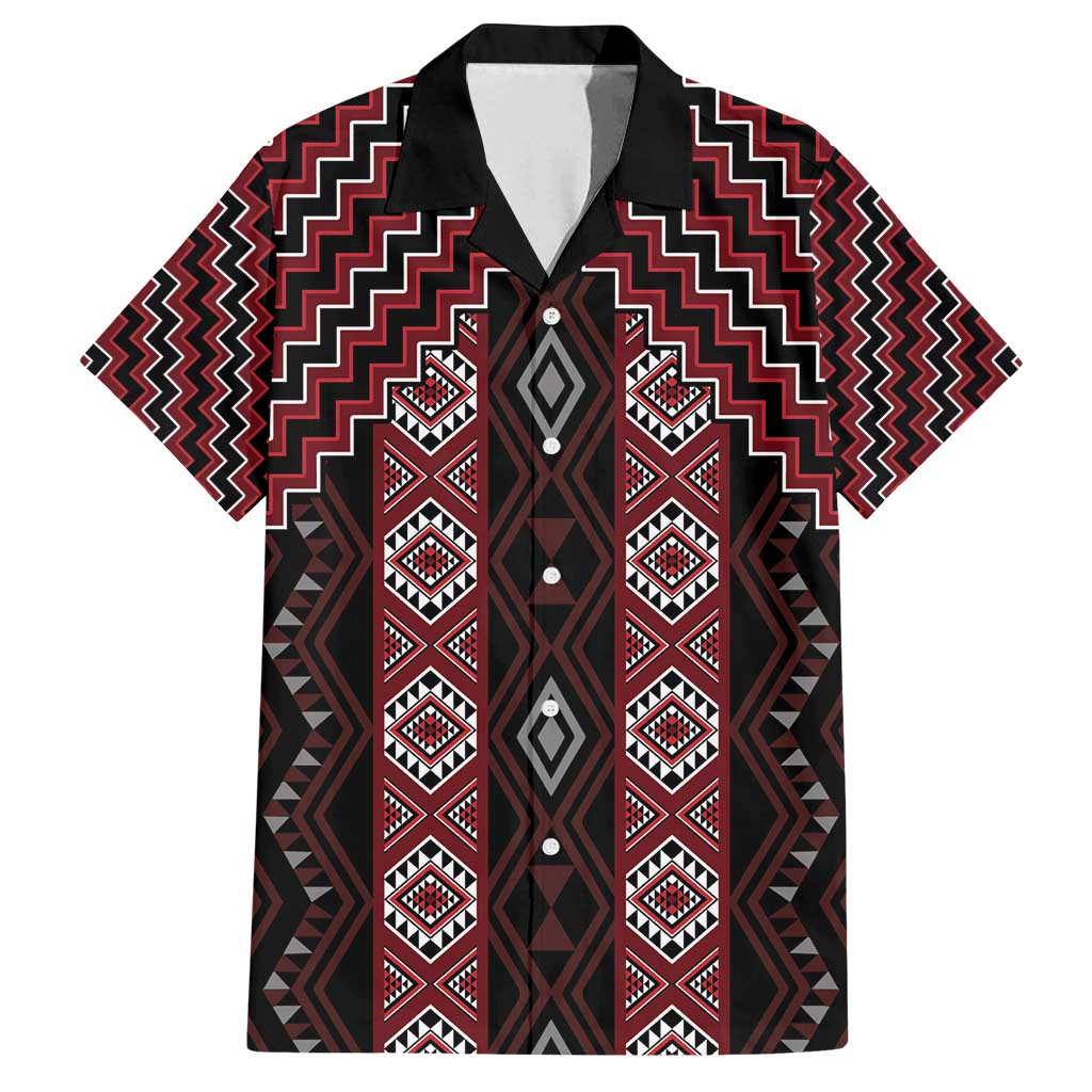 New Zealand Aotearoa Family Matching Off Shoulder Short Dress and Hawaiian Shirt Red Poutama With Taniko Pattern LT05