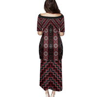 New Zealand Aotearoa Family Matching Puletasi and Hawaiian Shirt Red Poutama With Taniko Pattern LT05