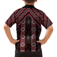 New Zealand Aotearoa Family Matching Short Sleeve Bodycon Dress and Hawaiian Shirt Red Poutama With Taniko Pattern LT05 - Polynesian Pride
