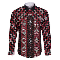 New Zealand Aotearoa Family Matching Short Sleeve Bodycon Dress and Hawaiian Shirt Red Poutama With Taniko Pattern LT05 Dad's Shirt - Long Sleeve Red - Polynesian Pride