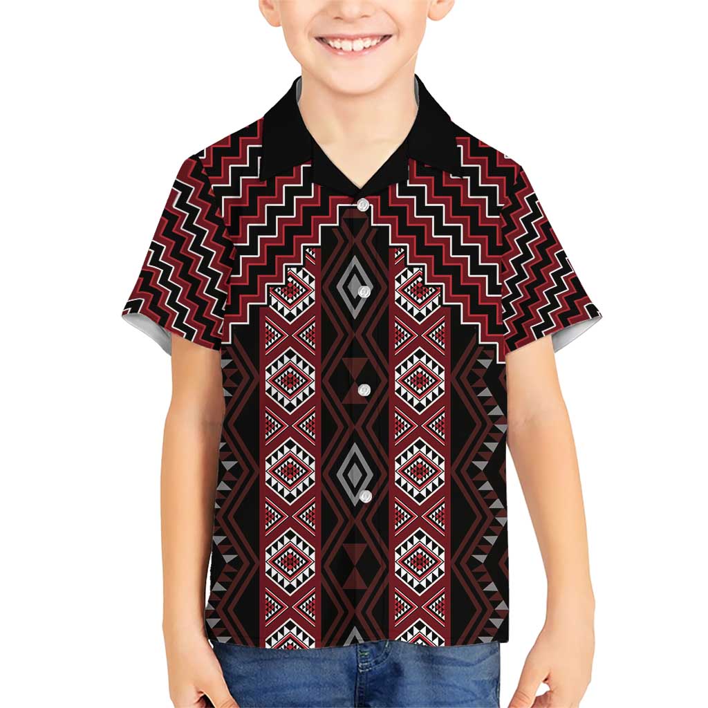 New Zealand Aotearoa Family Matching Short Sleeve Bodycon Dress and Hawaiian Shirt Red Poutama With Taniko Pattern LT05 Son's Shirt Red - Polynesian Pride