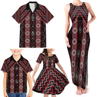 New Zealand Aotearoa Family Matching Tank Maxi Dress and Hawaiian Shirt Red Poutama With Taniko Pattern LT05