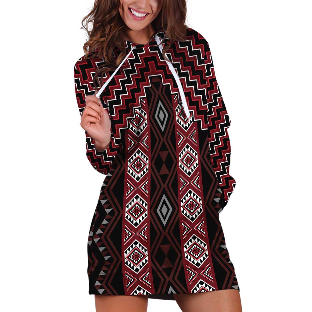 New Zealand Aotearoa Hoodie Dress Red Poutama With Taniko Pattern LT05