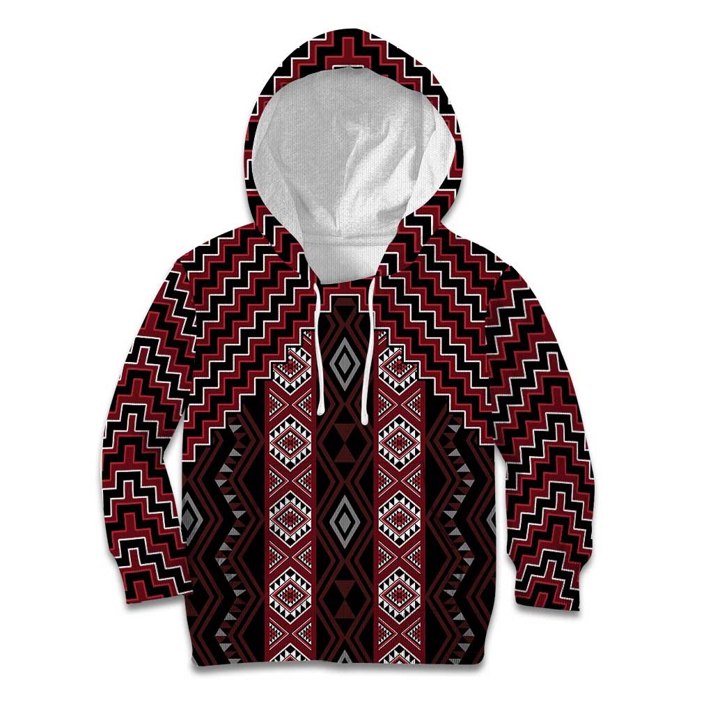 New Zealand Aotearoa Kid Hoodie Red Poutama With Taniko Pattern LT05