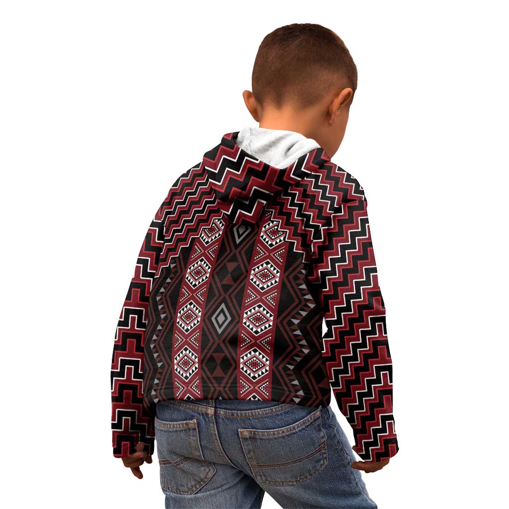 New Zealand Aotearoa Kid Hoodie Red Poutama With Taniko Pattern LT05