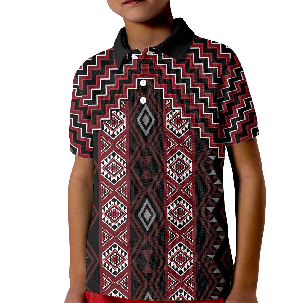 New Zealand Aotearoa Kid Polo Shirt Red Poutama With Taniko Pattern LT05
