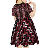 New Zealand Aotearoa Kid Short Sleeve Dress Red Poutama With Taniko Pattern LT05 - Polynesian Pride
