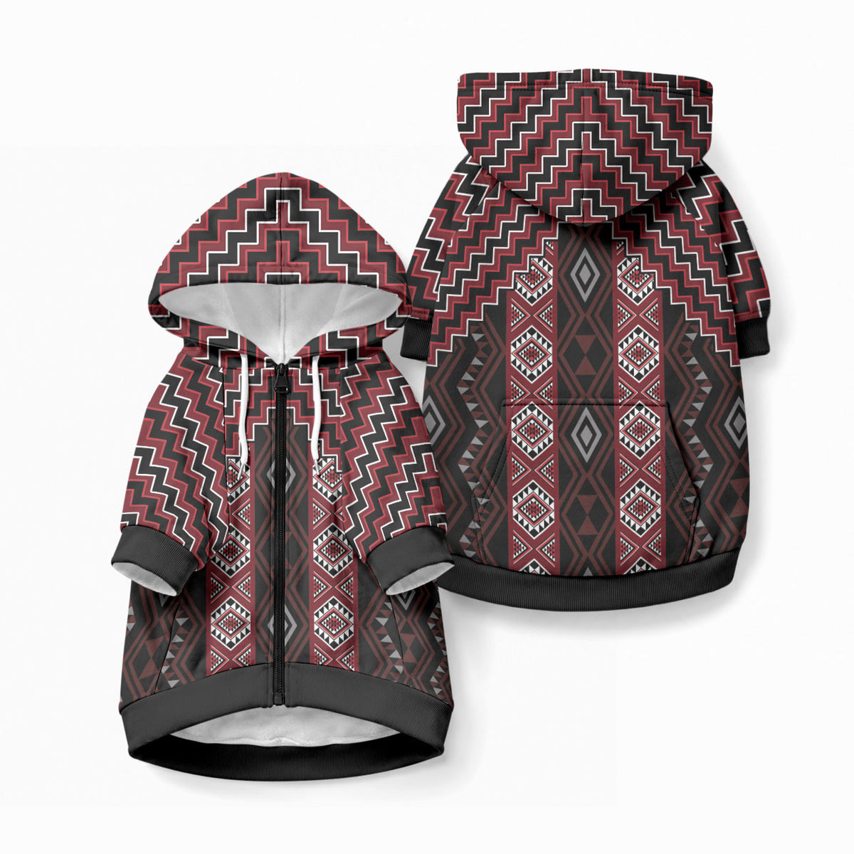 New Zealand Aotearoa Pet Hoodie Red Poutama With Taniko Pattern