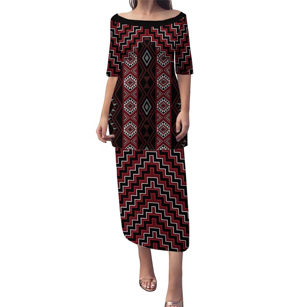 New Zealand Aotearoa Puletasi Red Poutama With Taniko Pattern LT05