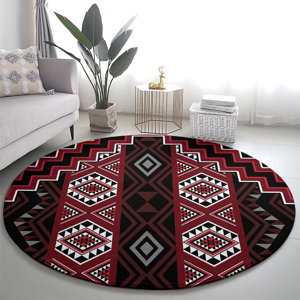 New Zealand Aotearoa Round Carpet Red Poutama With Taniko Pattern LT05