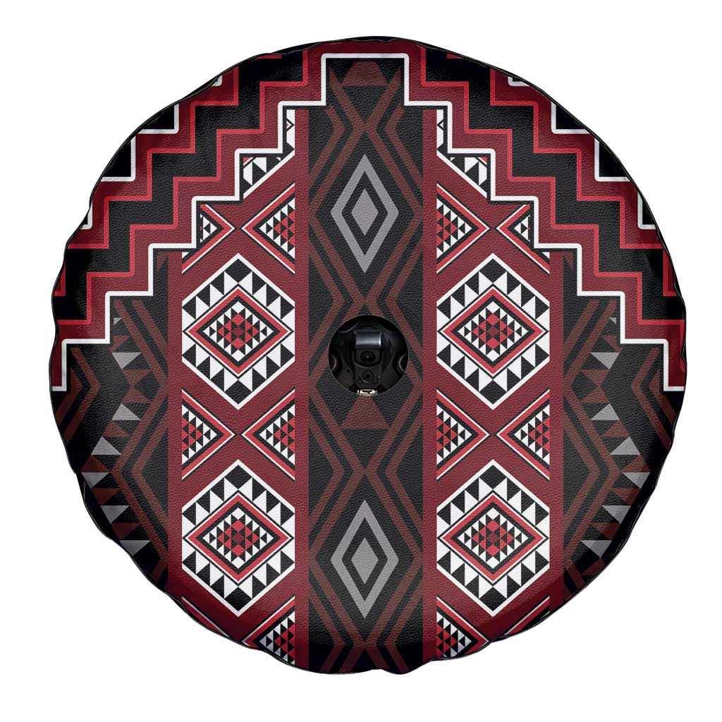 New Zealand Aotearoa Spare Tire Cover Red Poutama With Taniko Pattern LT05