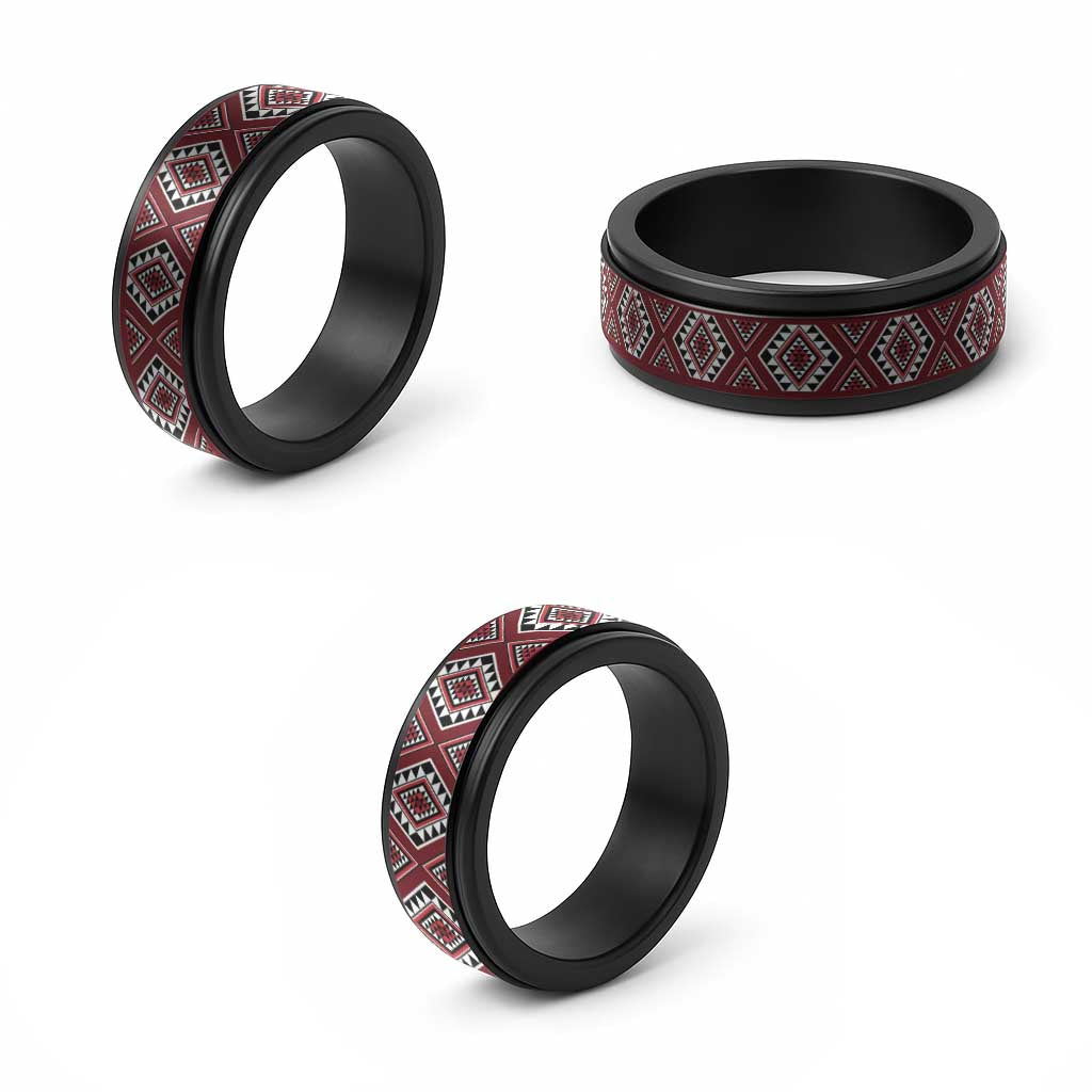 New Zealand Aotearoa Spinner Ring Red Poutama With Taniko Pattern - Polynesian Pride