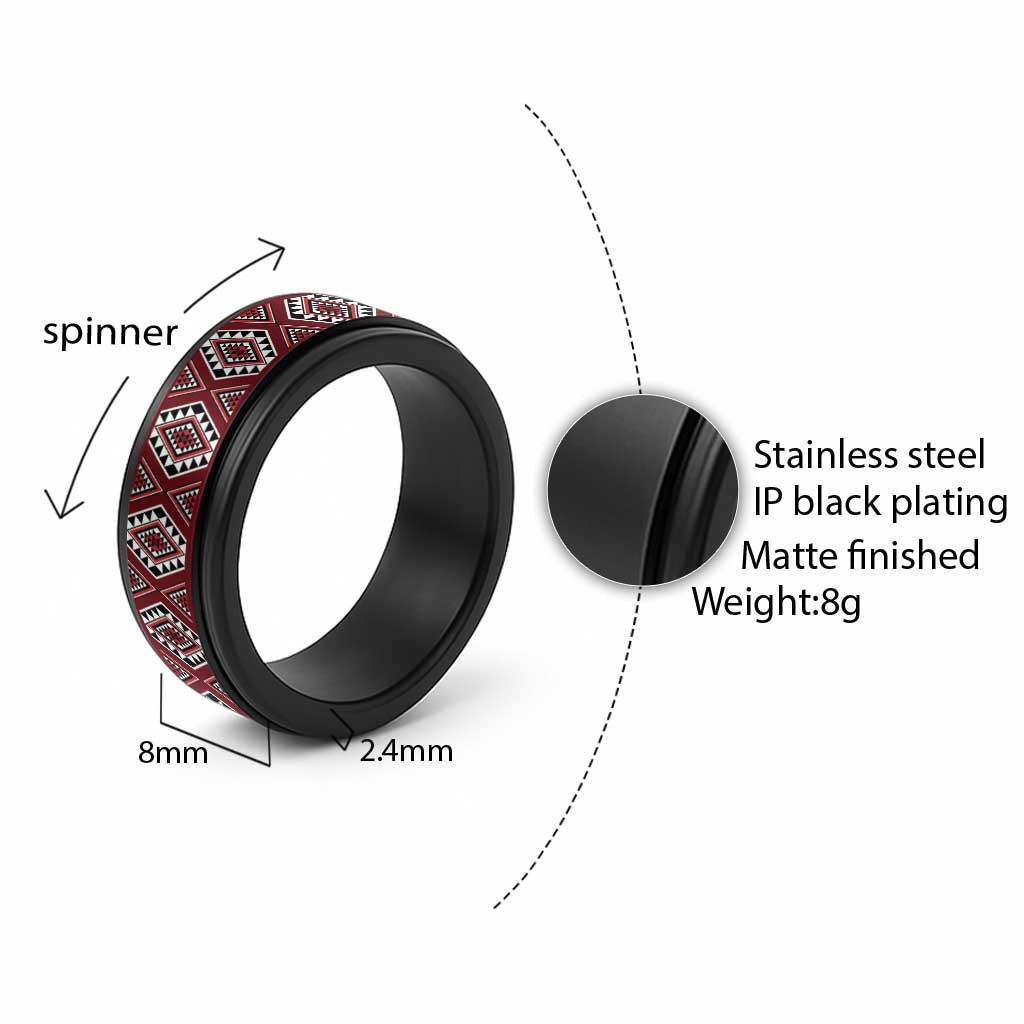 New Zealand Aotearoa Spinner Ring Red Poutama With Taniko Pattern - Polynesian Pride
