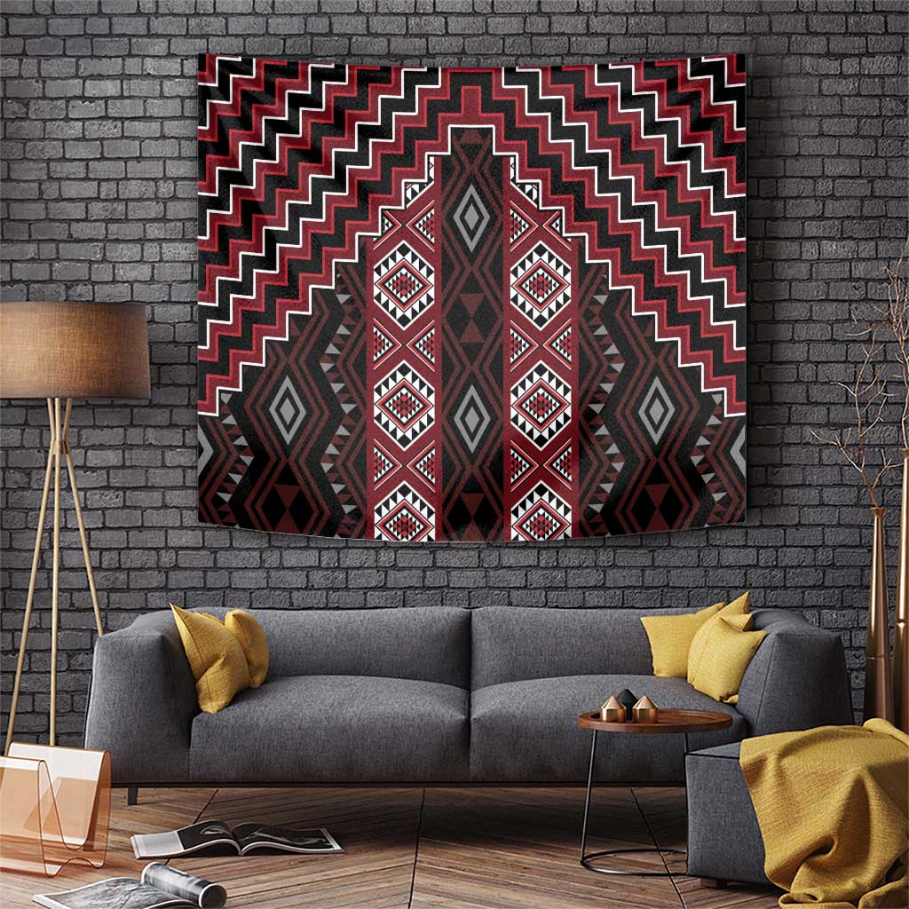 New Zealand Aotearoa Tapestry Red Poutama With Taniko Pattern LT05