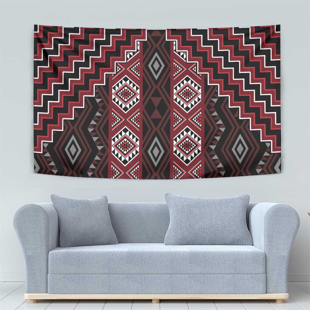 New Zealand Aotearoa Tapestry Red Poutama With Taniko Pattern LT05
