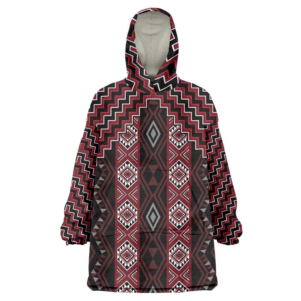 New Zealand Aotearoa Wearable Blanket Hoodie Red Poutama With Taniko Pattern LT05